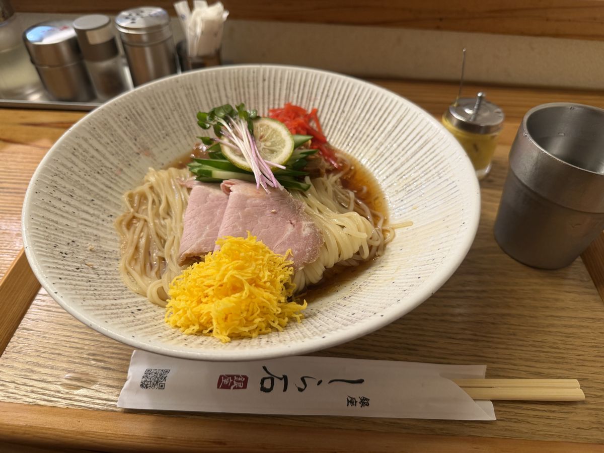Cold ramen with shredded egg at Ginza Shiraishi