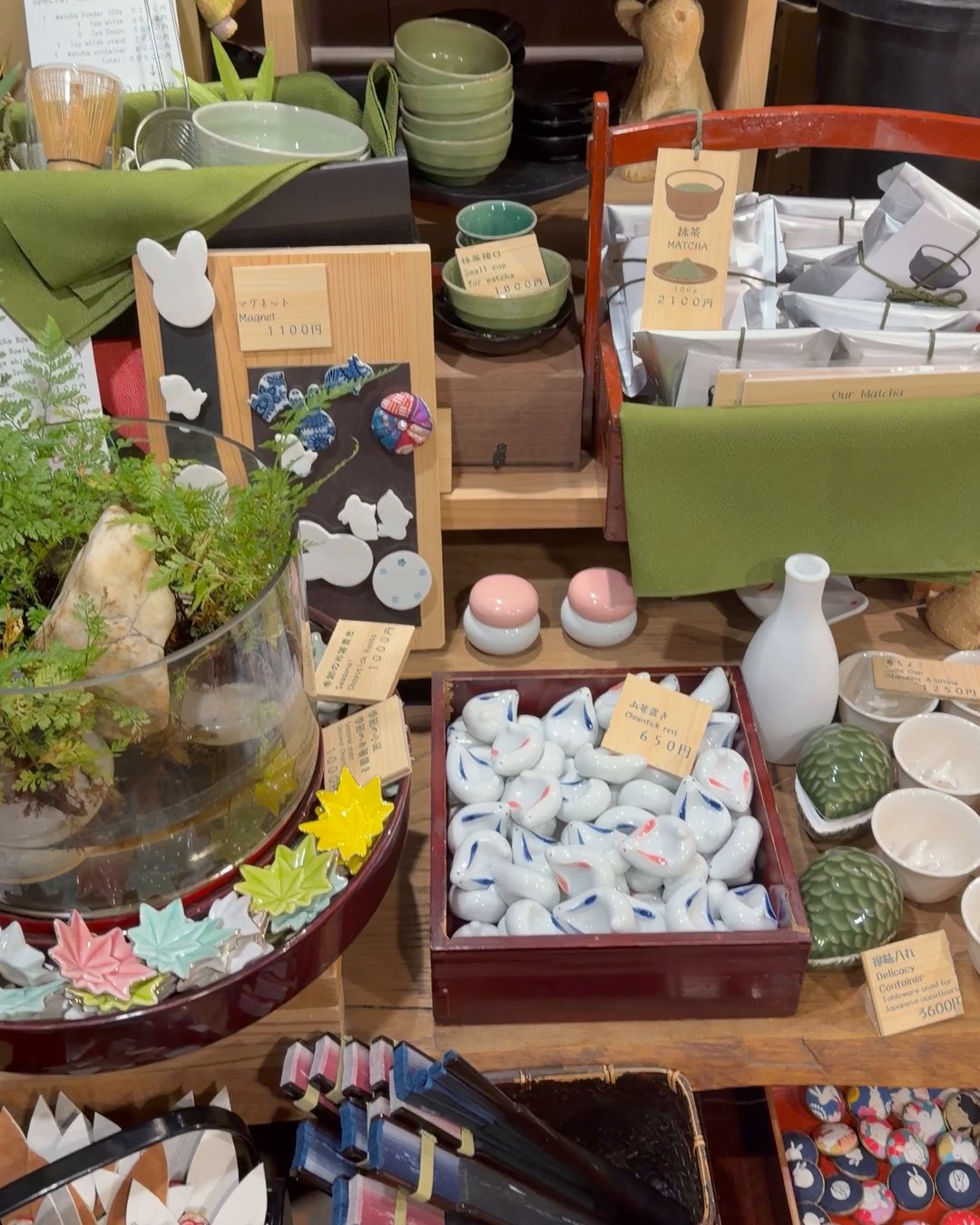 Rabbit chopstick rests at ¥650 and other price cards at Usagiya, a small rabbit-themed shop in Pontocho, Kyoto